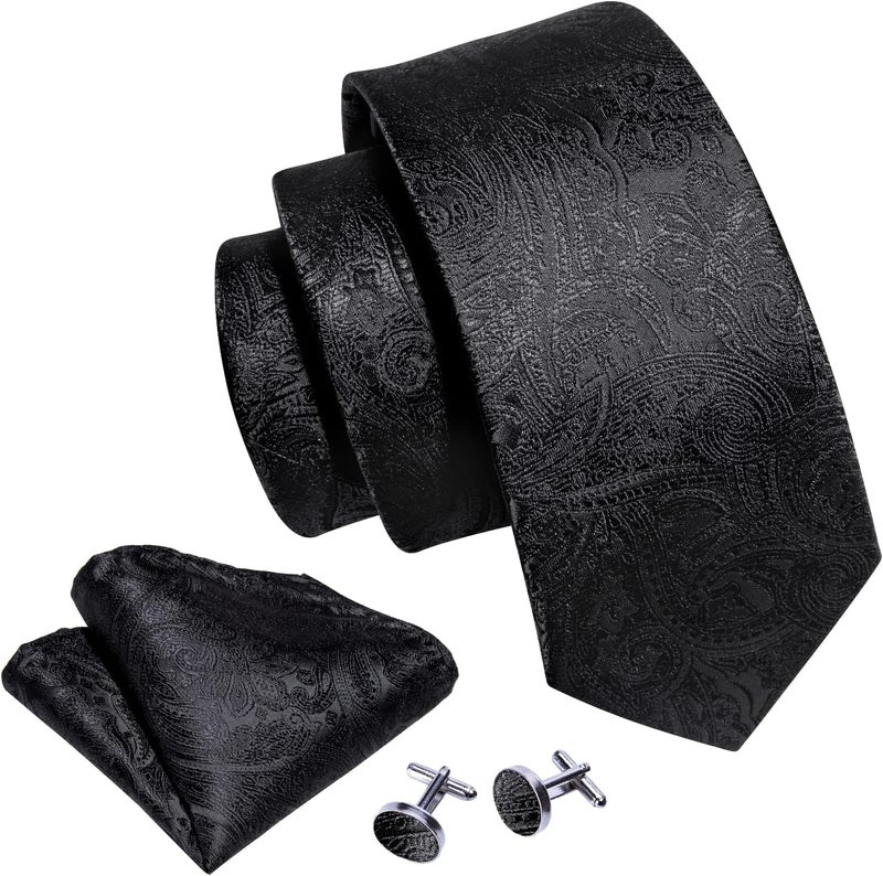 Barry.Wang Store Men Ties Paisley Woven Silk Necktie Set with Pocket Suqare Cufflinks Formal - Image 1